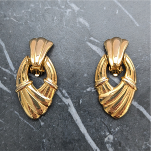 Vintage Gold Tone Door Knocker Style Clip on Earrings 80s