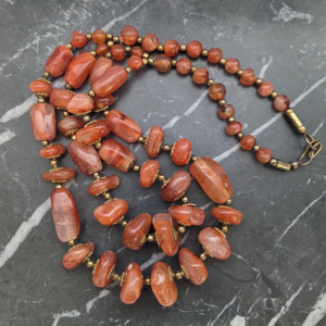 Vintage Brass and Carnelian Gemstone Necklace