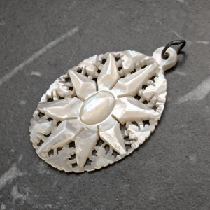 Vintage Hand Carved Mother of Pearl Bethlehem Pendant