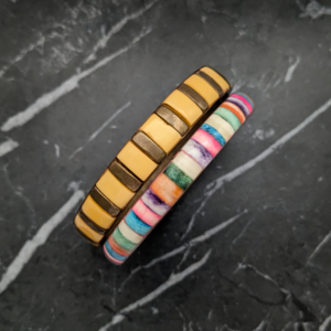 Pair of Vintage Colourful Striped Stacking Bangles