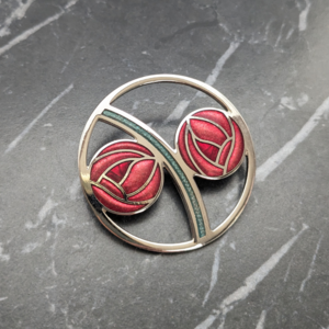 Vintage Rennie Mackintosh Inspired Red Rose Brooch