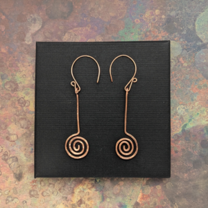 Handcrafted Copper Spiral Drop Earrings With Hammered Finish