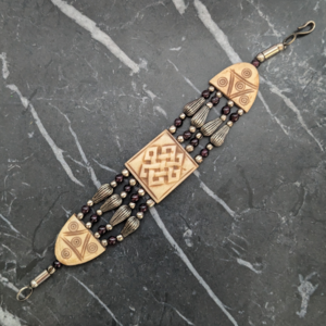 Vintage Hand Carved Beaded Panel Bracelet