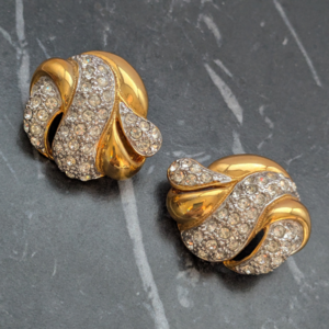 Vintage Paste Rhinestone Gold Tone Clip on Earrings