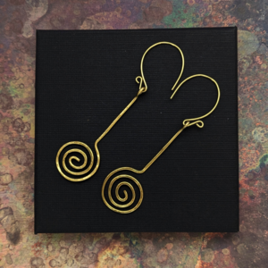 Handcrafted Brass Spiral Drop Earrings With Hammered Finish
