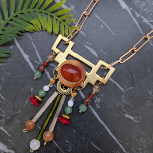 Unique Upcycled Prosperity Necklace With Vintage and Gemstone Beads