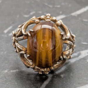 Vintage Sterling Silver and Tigers Eye Statement Ring Size P
