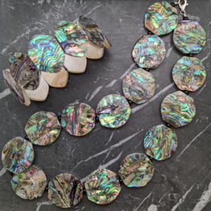 Abalone Flat Beaded Necklace and Matching Stretch Bracelet