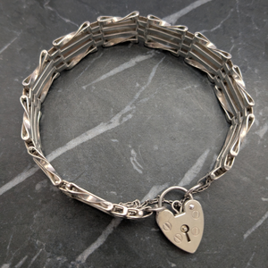 Vintage Sterling Silver 4 Gate Bracelet With Heart Padlock