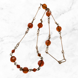 Vintage Art Deco Necklace With Orange Glass Beads