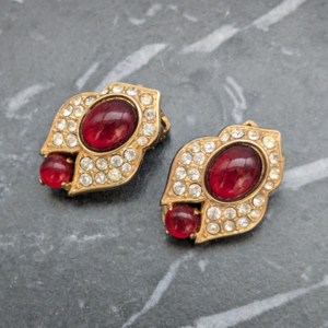Pair of Vintage Grosse Designer Clip on Earrings With Rhinestones