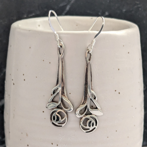 Vintage Kit Heath Sterling Silver Rose Drop Earrings