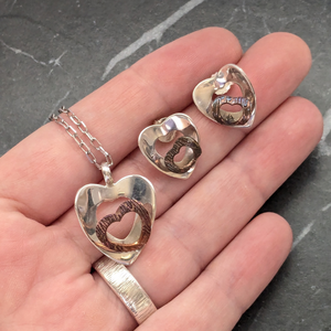 Vintage Artisan Handmade Heart Necklace and Matching Earrings