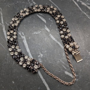 Vintage Black and Clear Rhinestone Floral Bracelet
