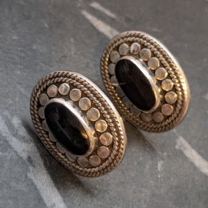 Sterling Silver and Black Onyx Oval Stud Earrings