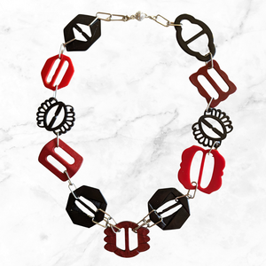 Upcycled Red and Black Vintage Belt Buckle Necklace