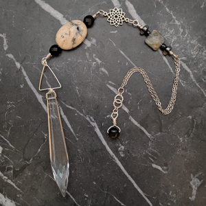 Handmade Pendulum With Vintage Glass Point and Gemstones