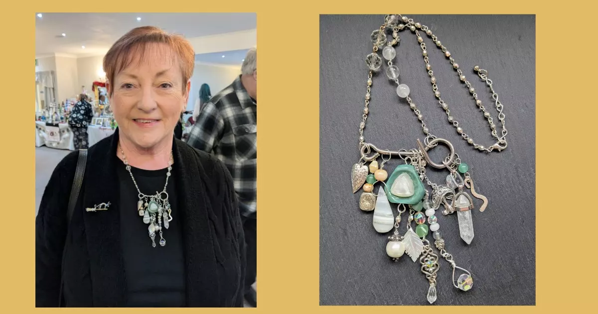 Photo of a lady wearing a handmade necklace