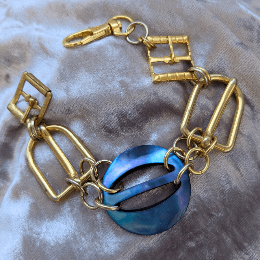 Belt Buckle Bracelet With Blue Mother Of Pearl - Image 2