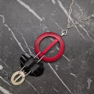 Vintage Red Belt Buckle Drop Necklace