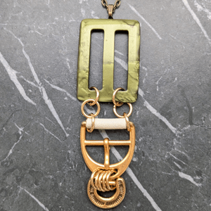 Vintage Green Belt Buckle Drop Necklace