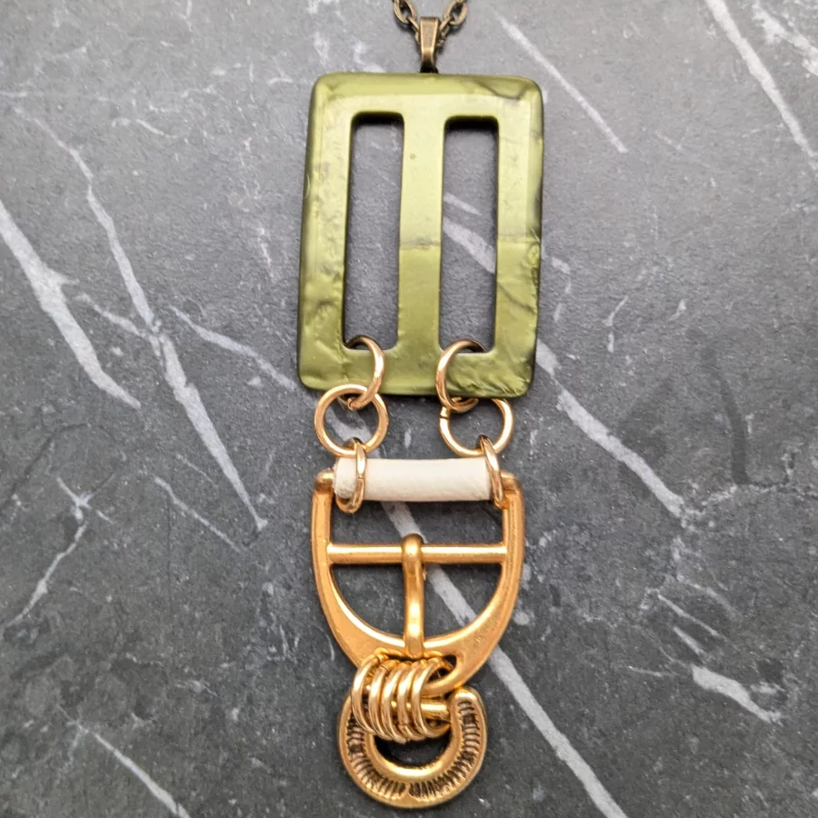 Vintage Green Belt Buckle Drop Necklace