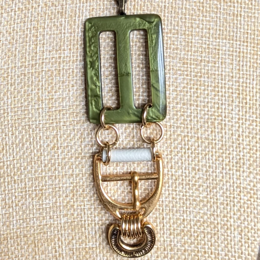 Vintage Green Belt Buckle Drop Necklace - Image 3