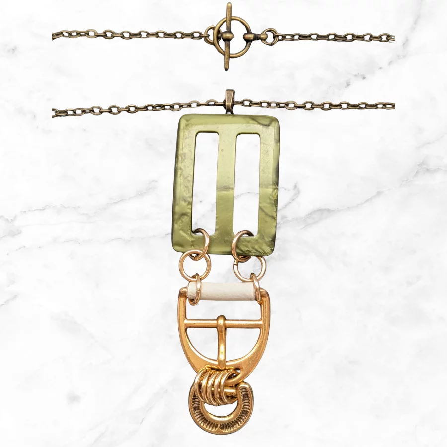 Vintage Green Belt Buckle Drop Necklace - Image 4