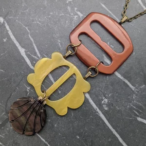 Vintage Brown and Yellow Belt Buckle Drop Necklace