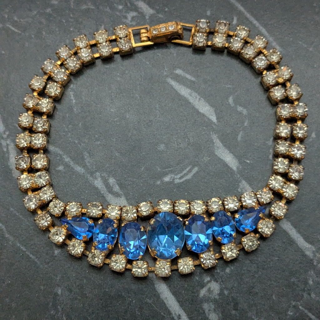 Vintage clear and blue rhinestone bracelet