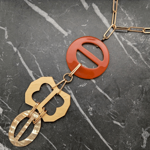 Vintage Orange and Yellow Belt Buckle Drop Necklace