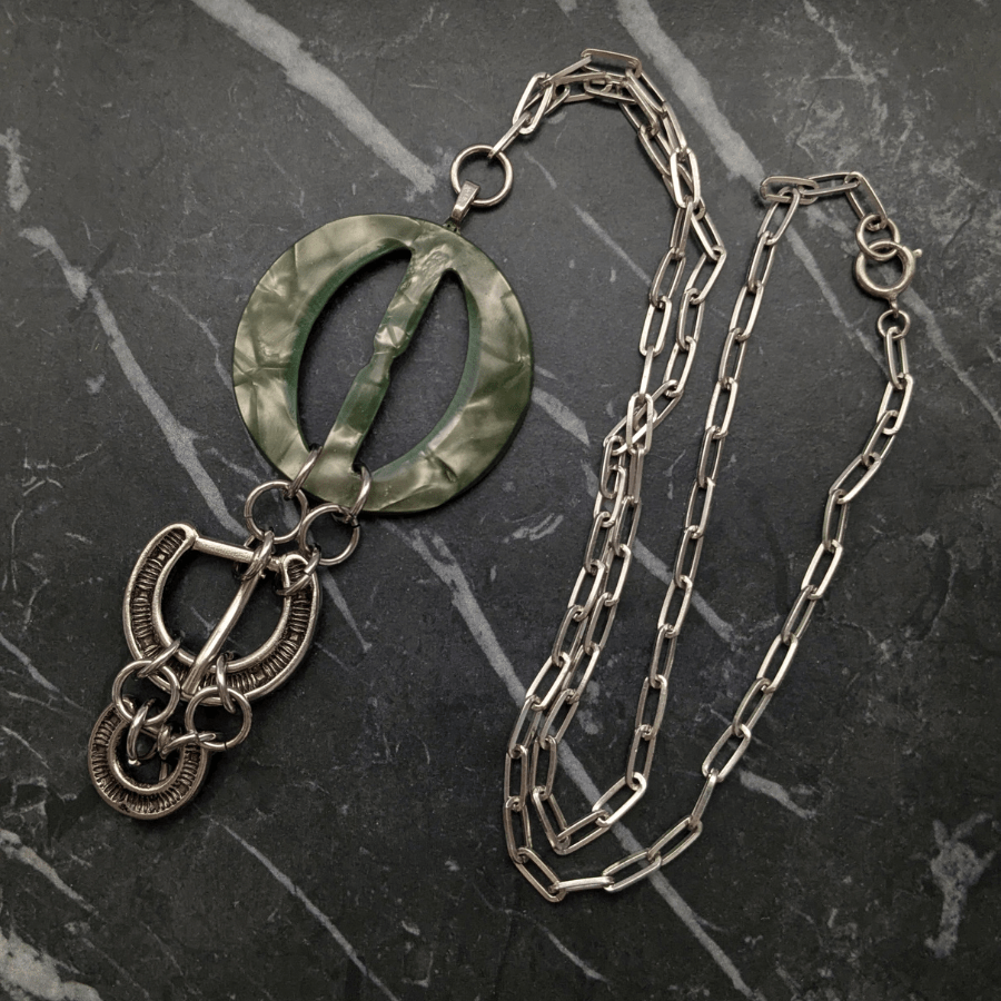 Vintage Green Belt Buckle Drop Necklace - Image 2