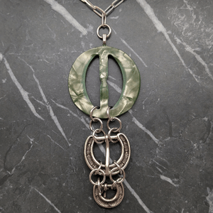 Vintage Green Belt Buckle Drop Necklace