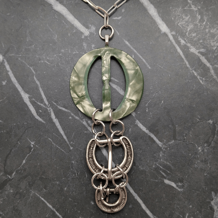 Vintage Green Belt Buckle Drop Necklace