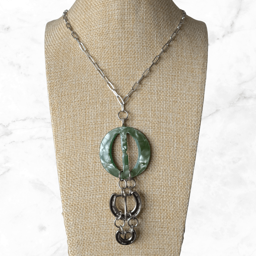 Vintage Green Belt Buckle Drop Necklace - Image 3