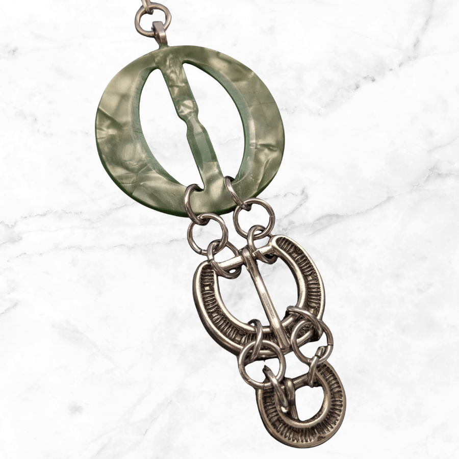 Vintage Green Belt Buckle Drop Necklace - Image 4
