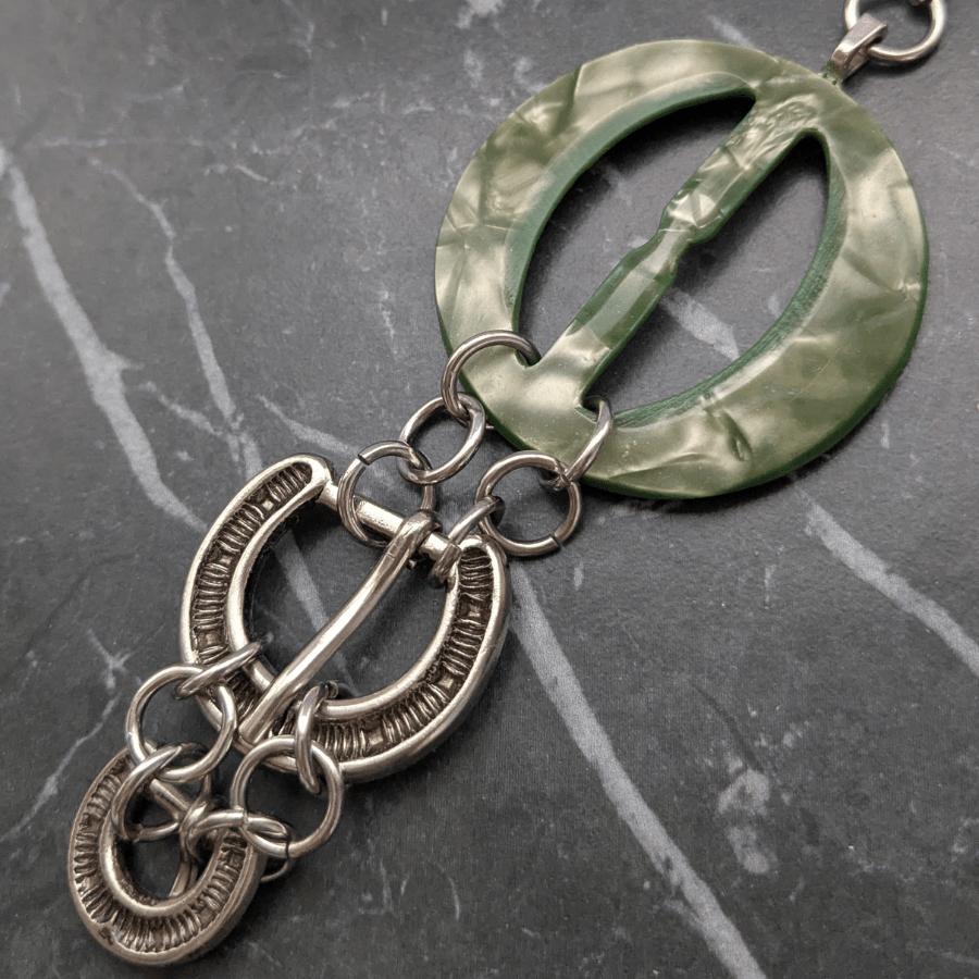 Vintage Green Belt Buckle Drop Necklace - Image 6