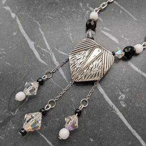 Art Deco Silver Belt Buckle and Glass Bead Necklace