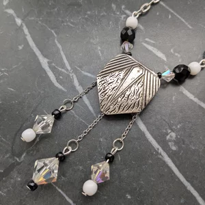 Art Deco Silver Belt Buckle and Glass Bead Necklace