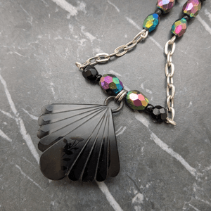 Black Glass Art Deco Belt Buckle Necklace