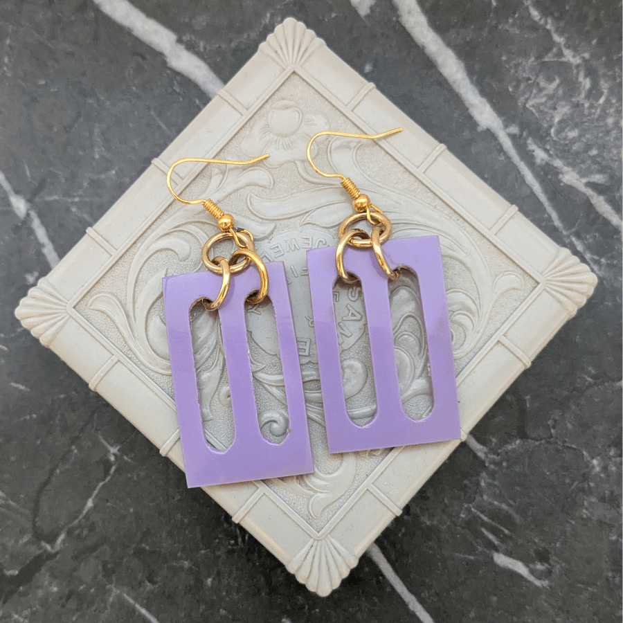 Vintage Purple Belt Buckle Drop Earrings - Image 2