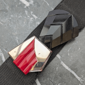 Art Deco Red and Black Belt Buckle Choker Necklace