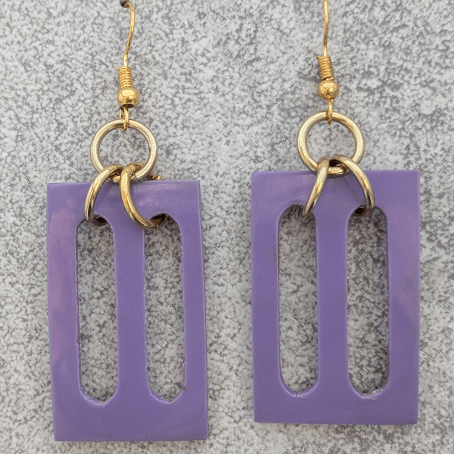Vintage Purple Belt Buckle Drop Earrings - Image 3