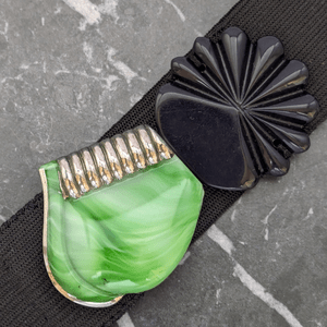Art Deco Green and Black Glass Belt Buckle Choker