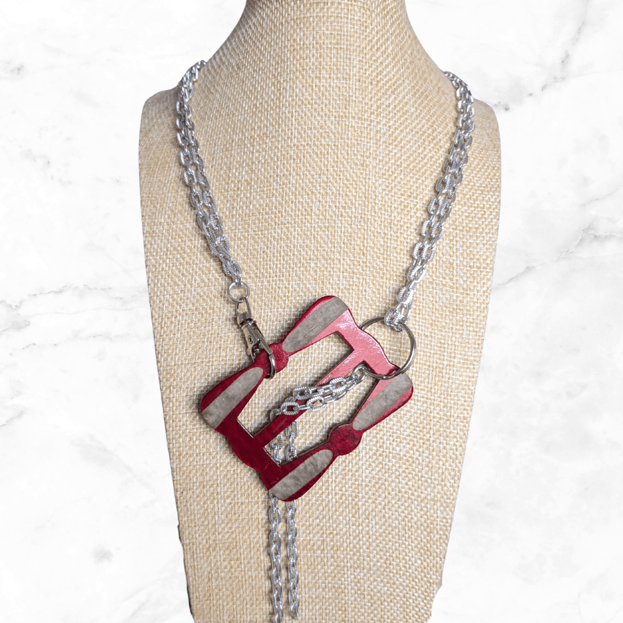 Vintage Red Belt Buckle Statement Necklace - Image 7