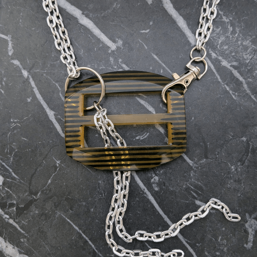 Vintage Apple Juice Bakelite Belt Buckle Necklace