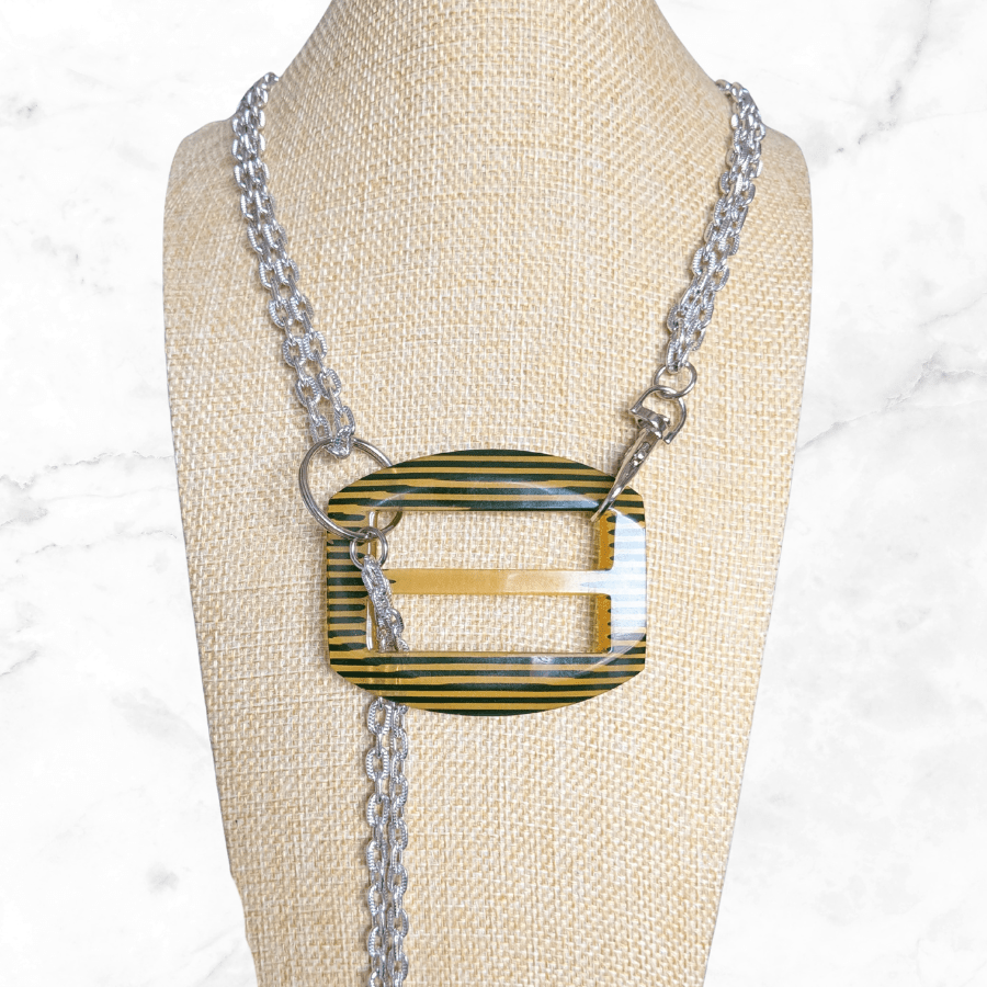 Vintage Apple Juice Bakelite Belt Buckle Necklace - Image 5