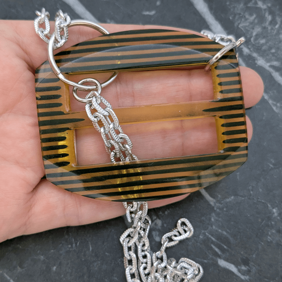 Vintage Apple Juice Bakelite Belt Buckle Necklace - Image 7
