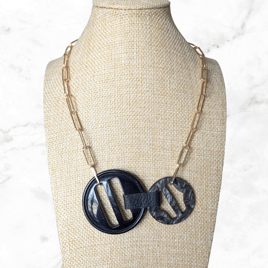 Vintage Double Black Belt Buckle Necklace - Image 2