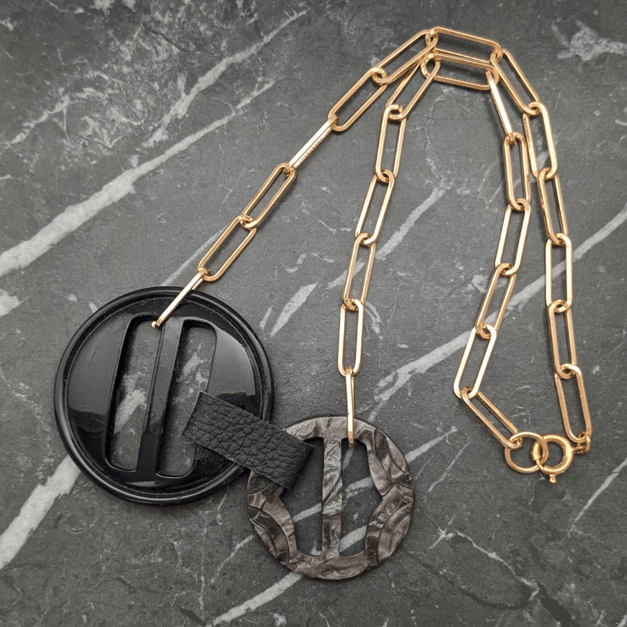 Vintage Double Black Belt Buckle Necklace - Image 3